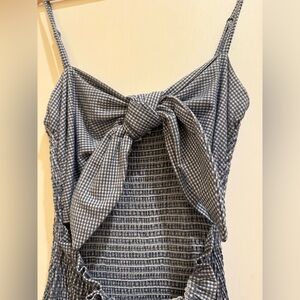 Mable Gingham Smocked Midi Dress Tie Front Maternity Friendly Blue White Size S